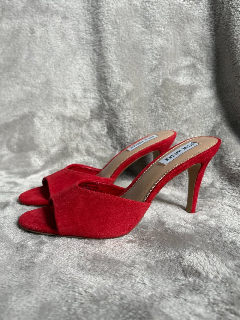 Steve Madden Erin Red Suede Heeled Mules Women's 8.5 Open Toe Stiletto